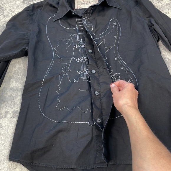 Fender Guitar Embroidered Long Sleeve Button Front Shirt Black Rocker Sz M - Picture 7 of 13